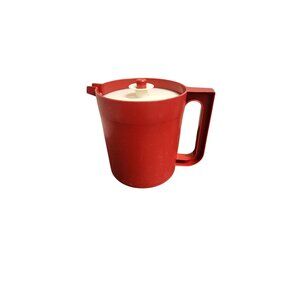 Vintage Tupperware Red & White Plastic Pitcher With Lid 1QT